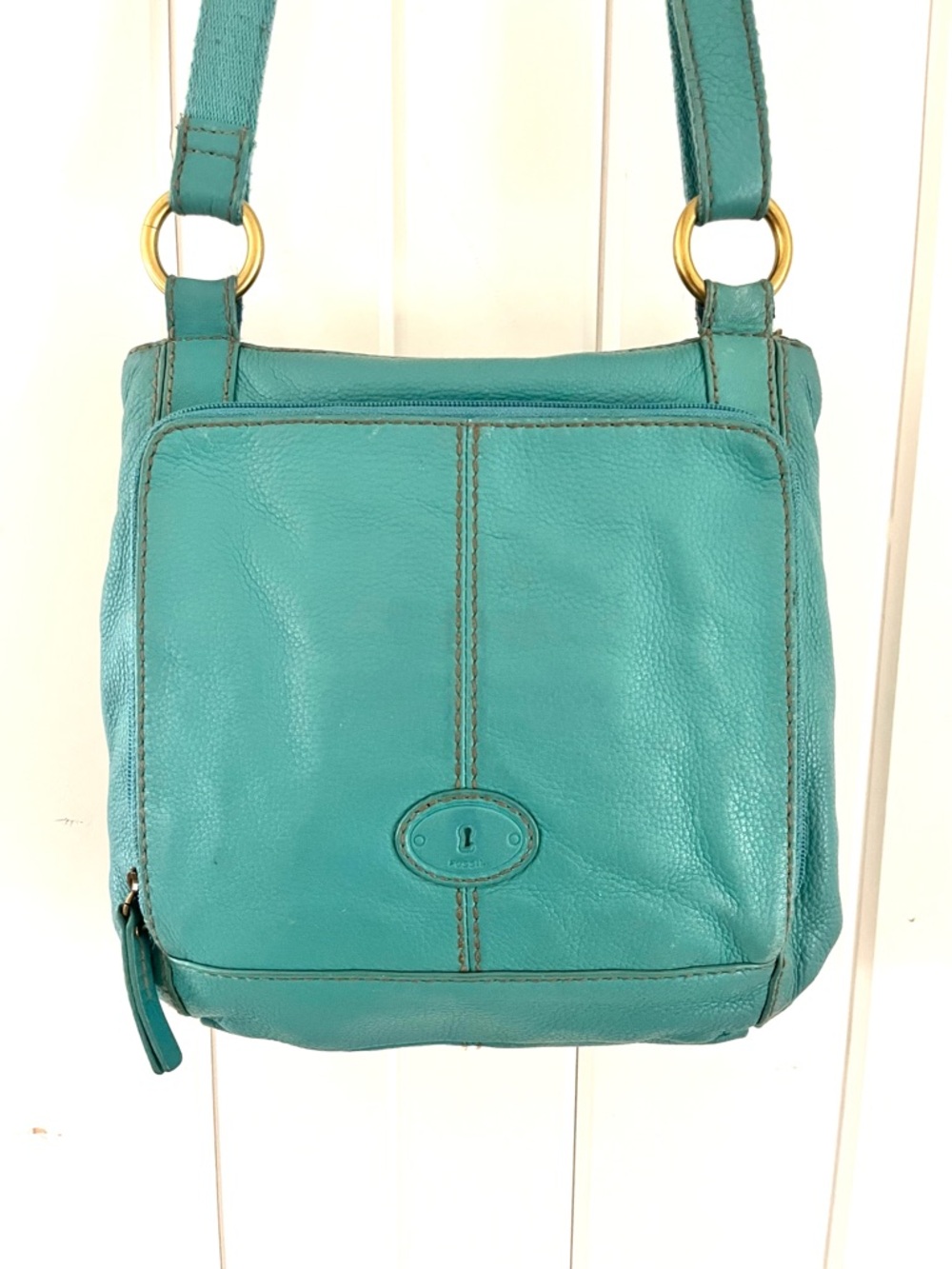 Fossil Turquoise Pebbled Leather Crossbody Bag